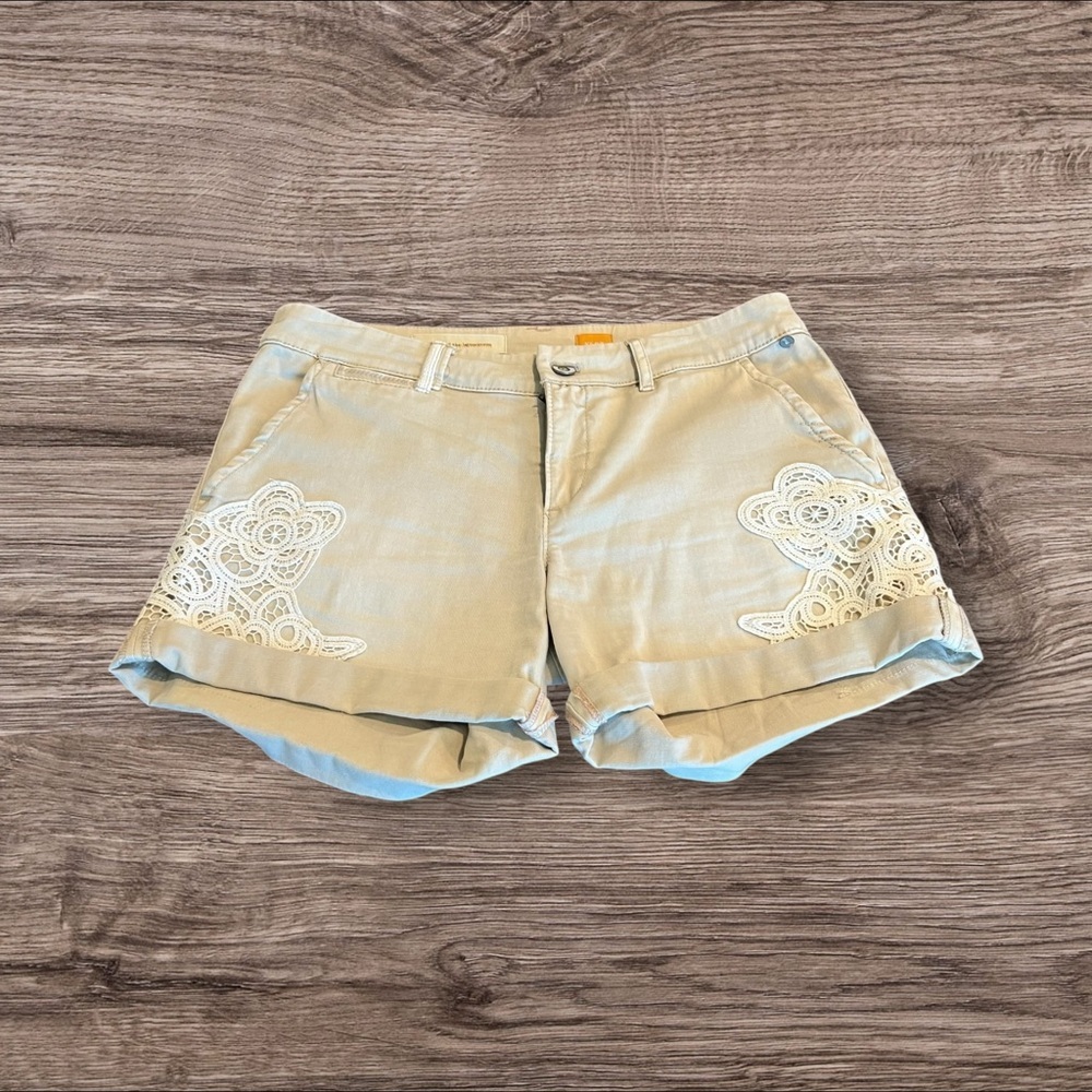 Anthropologie Pilcro and the letterpress Tan Shorts Cuffed Lace Size 27
